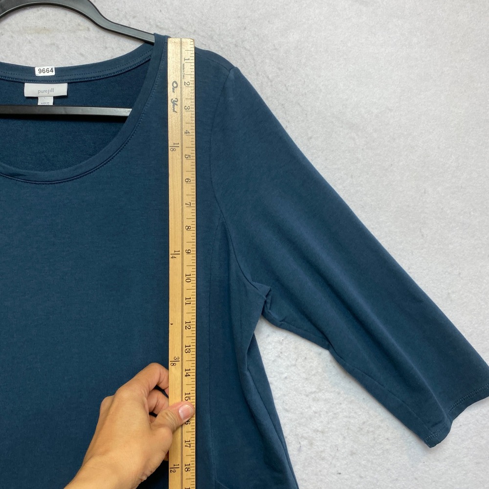 Pure Jill J. Jill Tunic Dress Women Large Blue French Terry 3/4 Sleeve Pocket - Picture 2 of 10